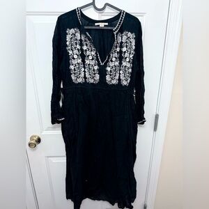 Ne Quittez Pas Black Embroidered Dress Size Small Sheer 100% Cotton